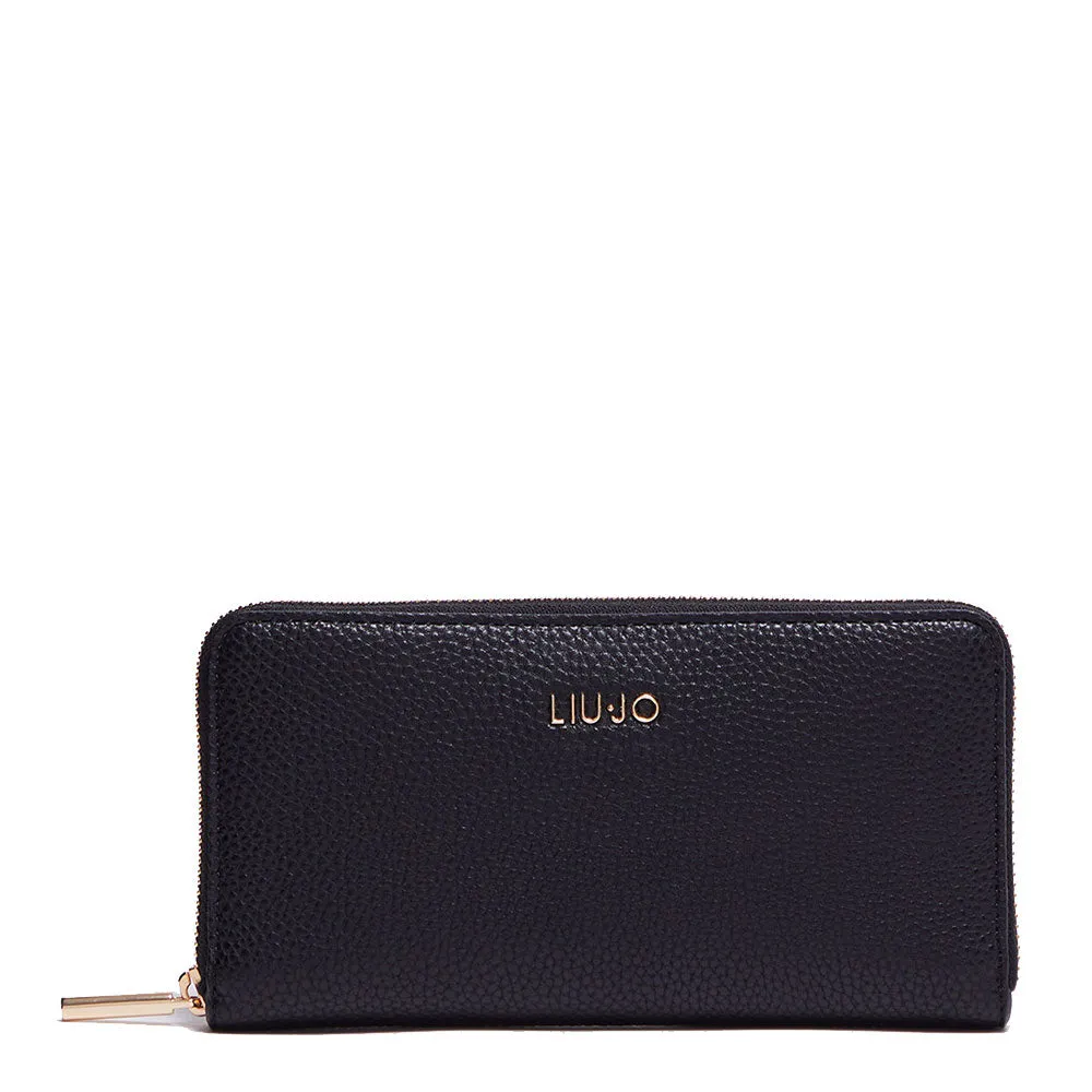 Portafoglio Donna Zip Around LIU JO Effetto Bottalato Nero AF3369