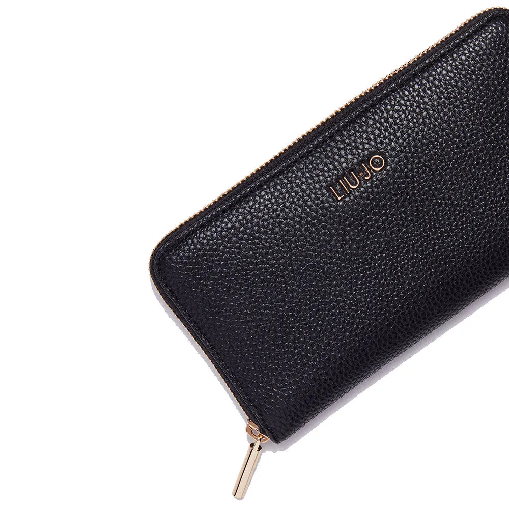 Portafoglio Donna Zip Around LIU JO Effetto Bottalato Nero AF3369