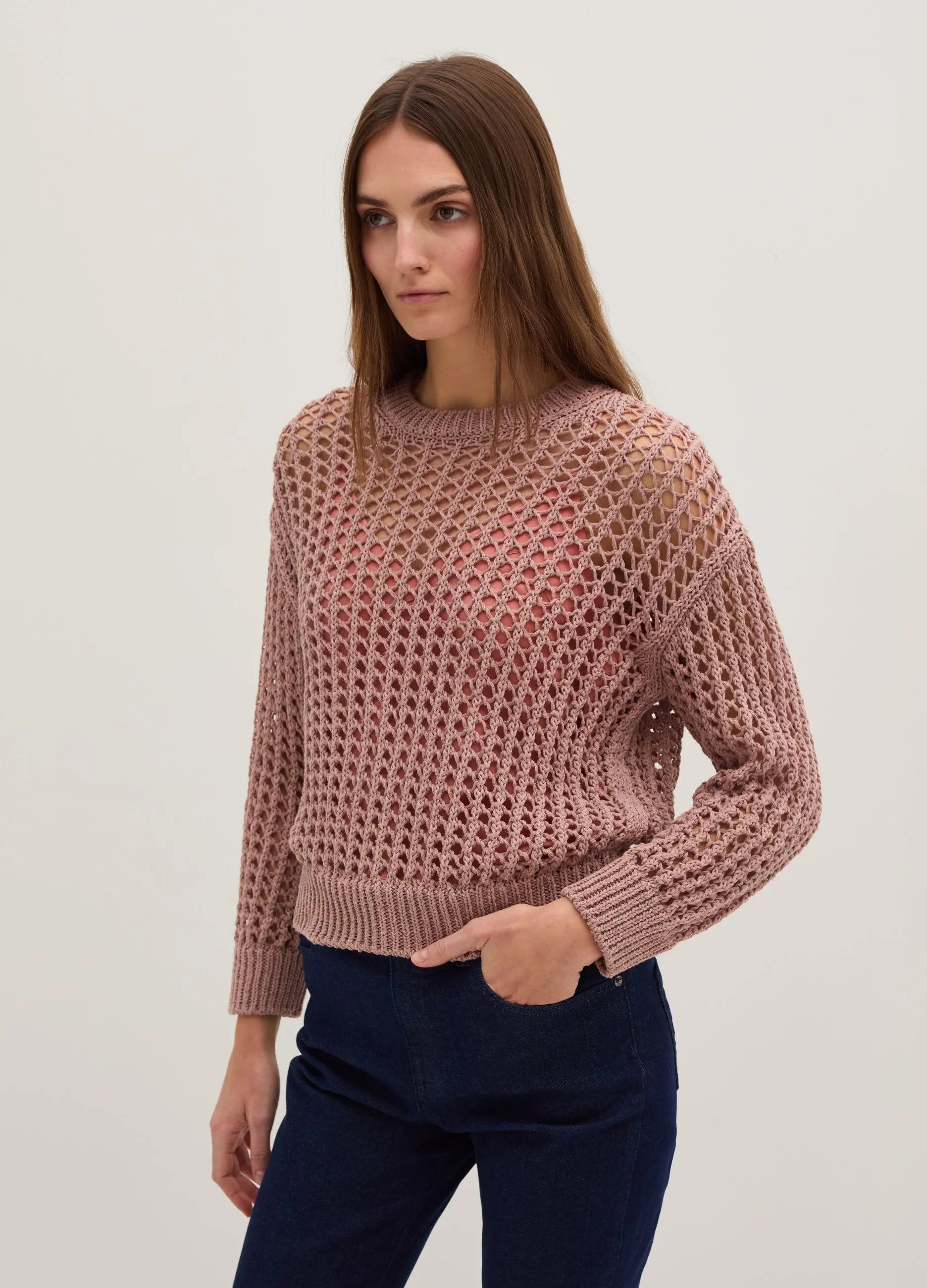 Pullover con trama forata effetto mouline