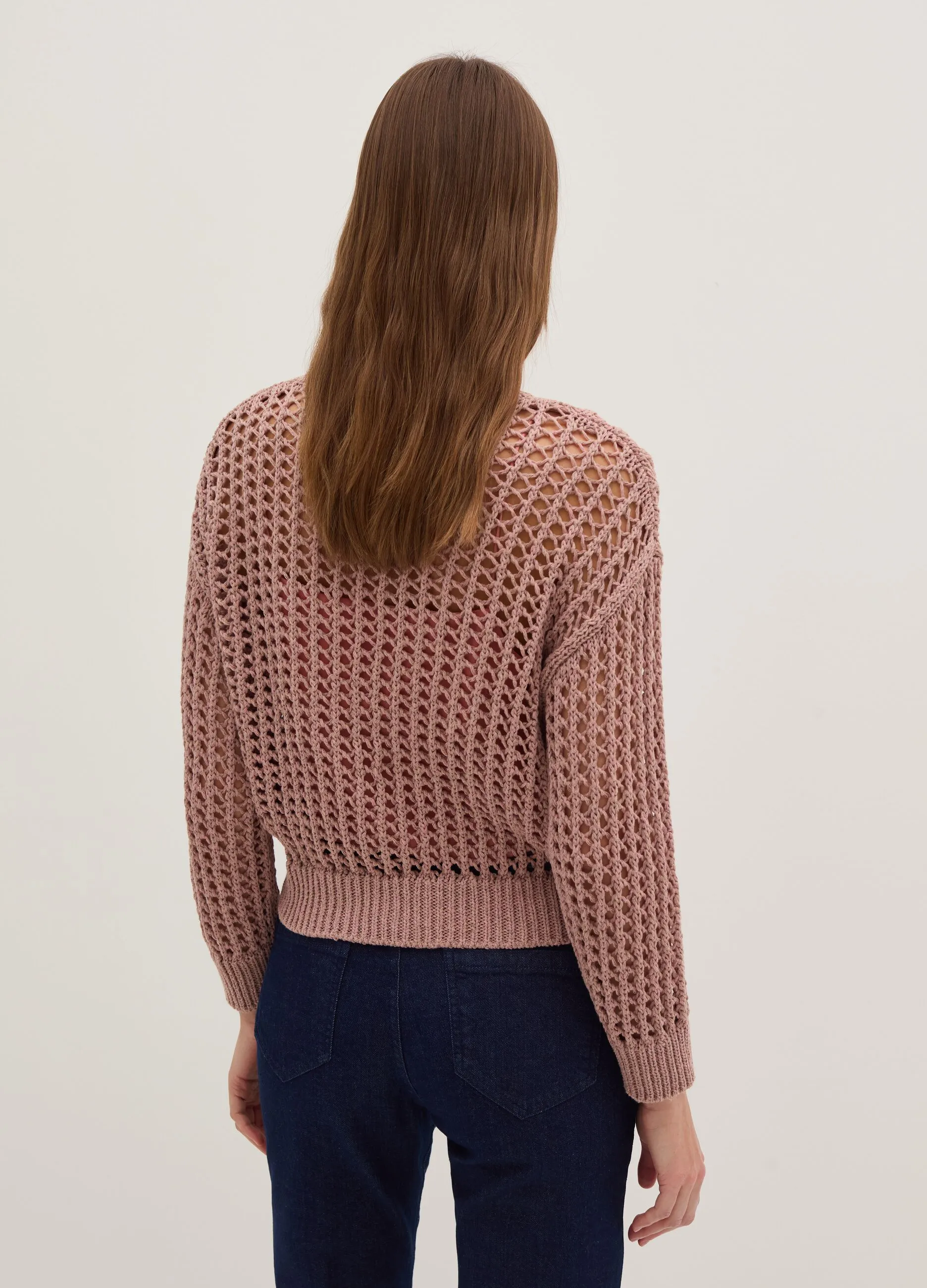 Pullover con trama forata effetto mouline
