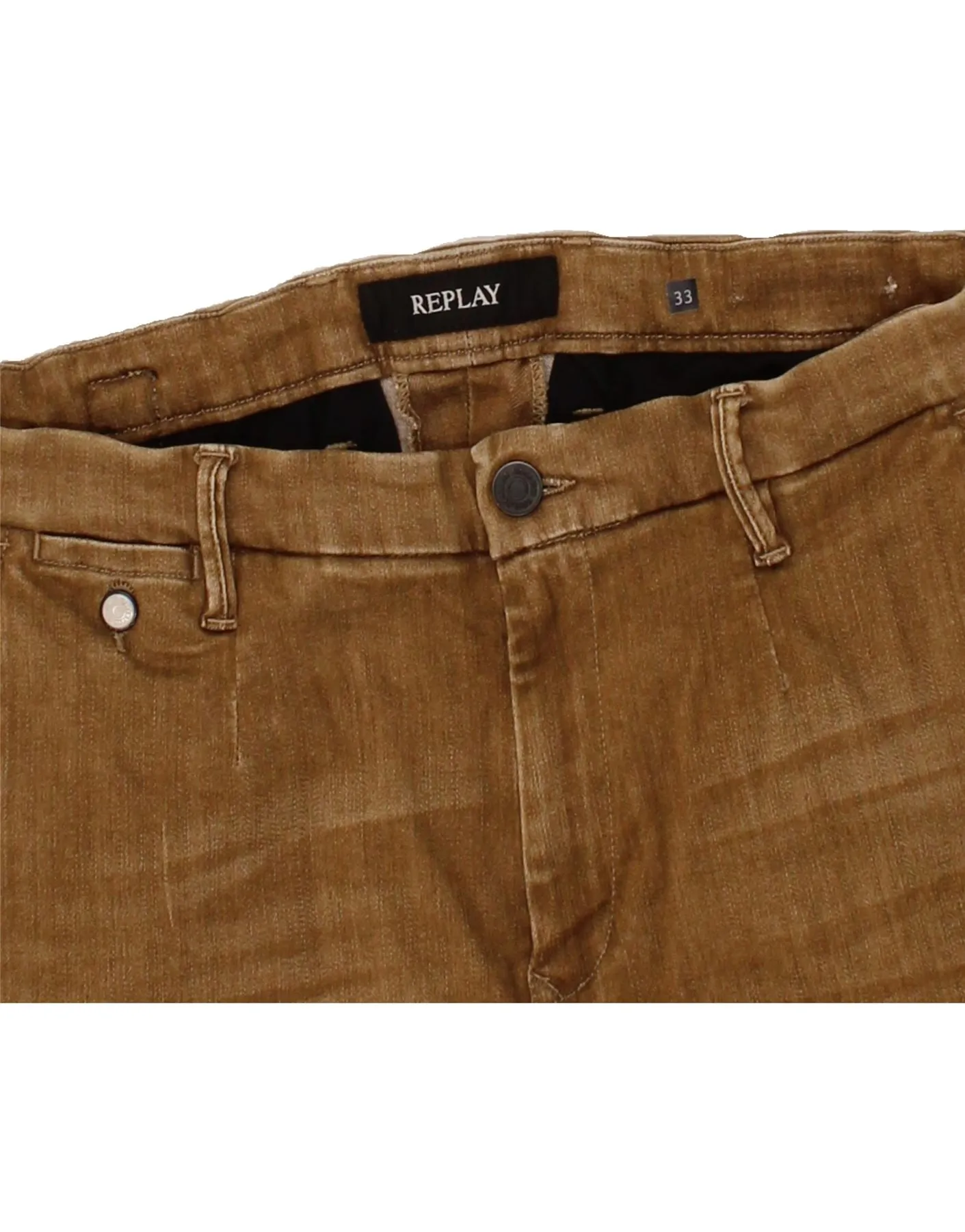 REPLAY Mens Skinny Chino Trousers W33 L30 Brown Cotton