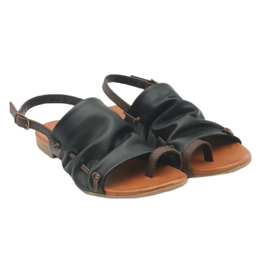 Sandalo donna infradito fascia in pelle Woz 19837 Nappa Nero/Tdm