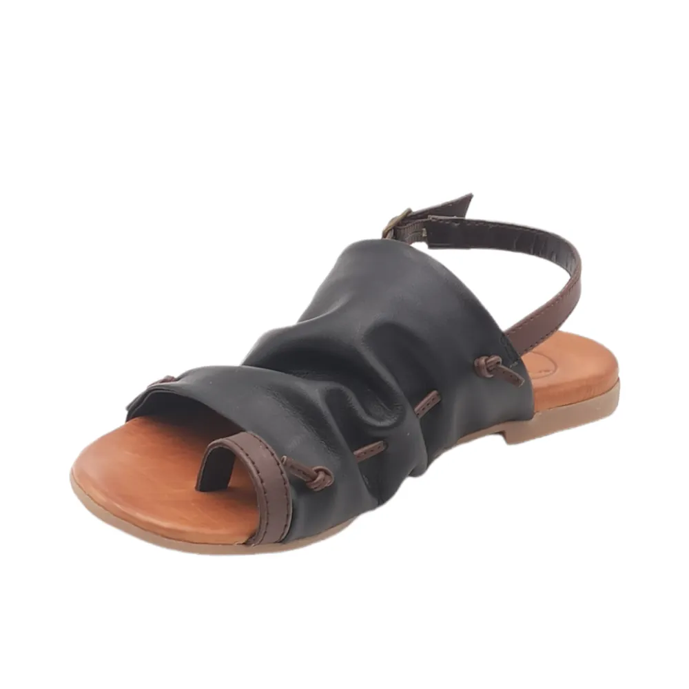Sandalo donna infradito fascia in pelle Woz 19837 Nappa Nero/Tdm