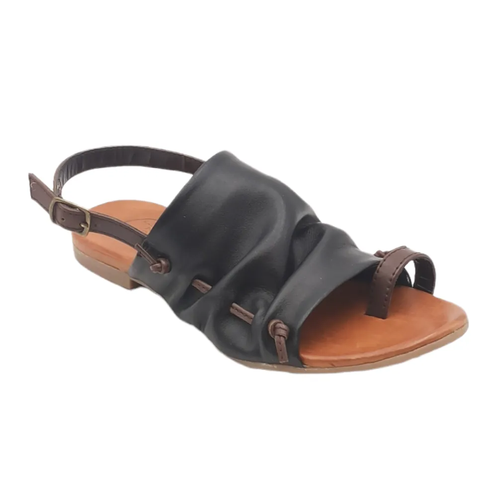 Sandalo donna infradito fascia in pelle Woz 19837 Nappa Nero/Tdm