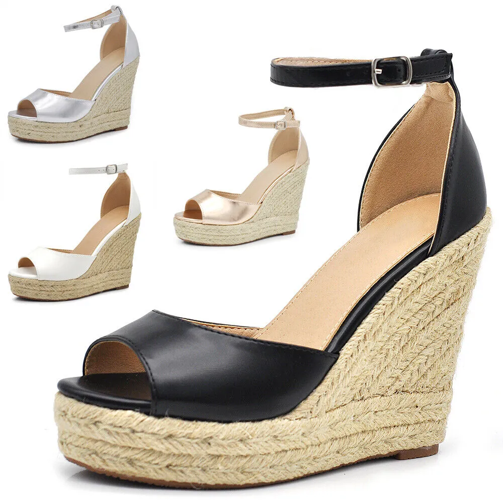 Scarpe Sandali Espadrillas Da Donna Con Platform Zeppa Corda Cinturino X7M0096