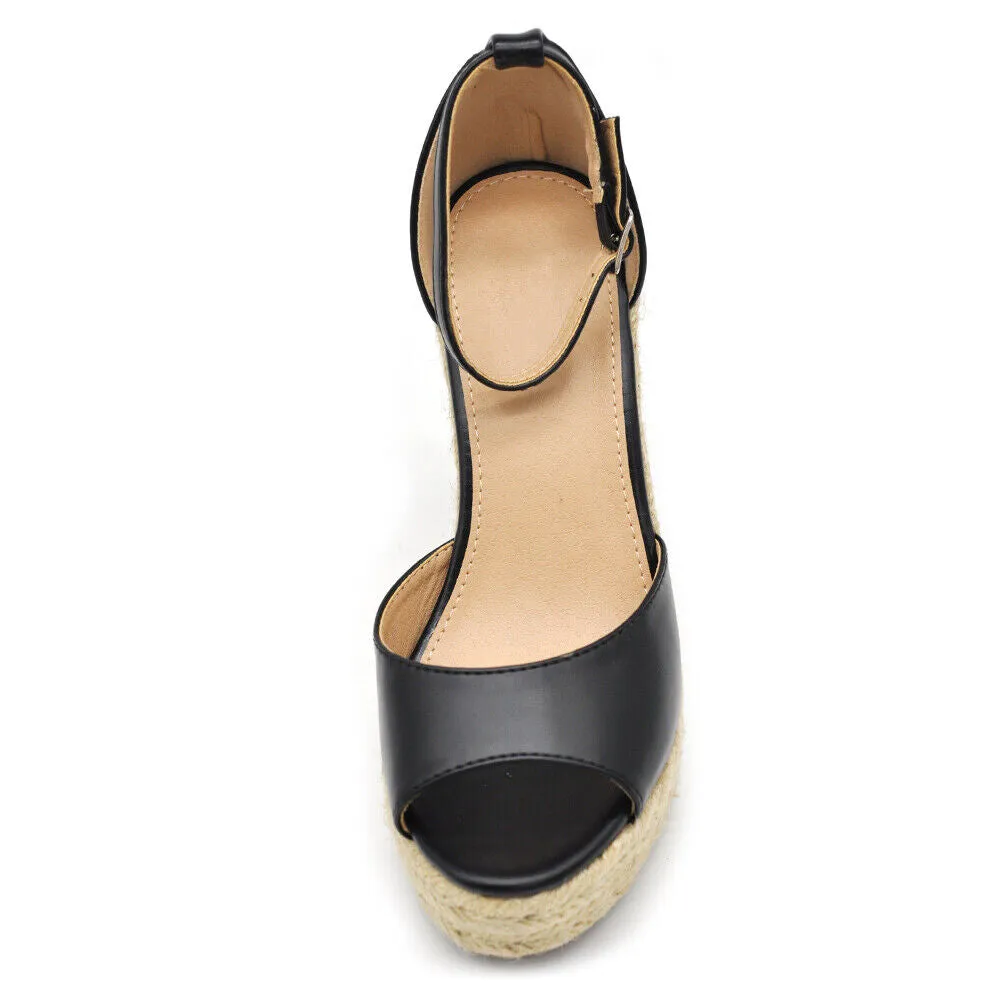 Scarpe Sandali Espadrillas Da Donna Con Platform Zeppa Corda Cinturino X7M0096