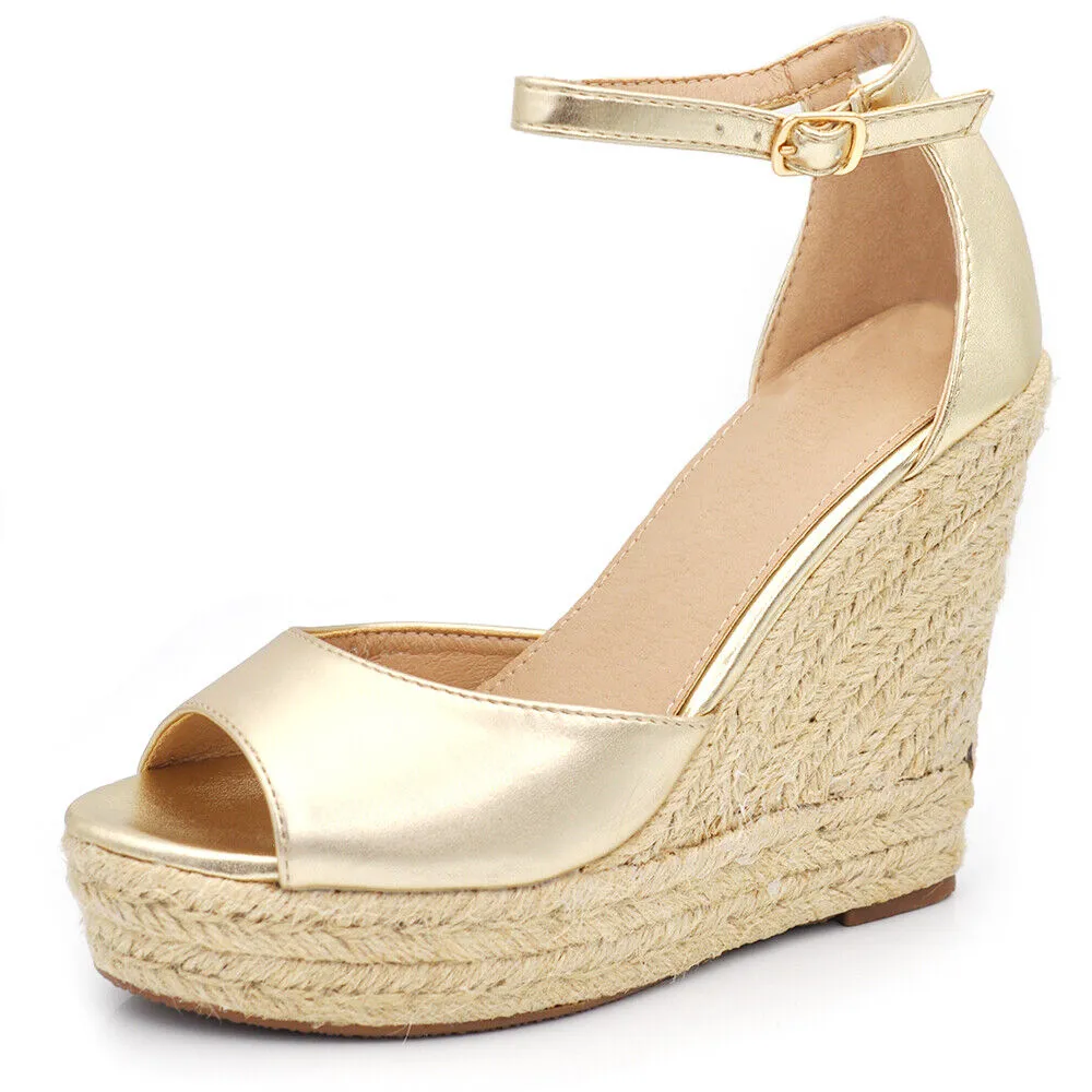 Scarpe Sandali Espadrillas Da Donna Con Platform Zeppa Corda Cinturino X7M0096