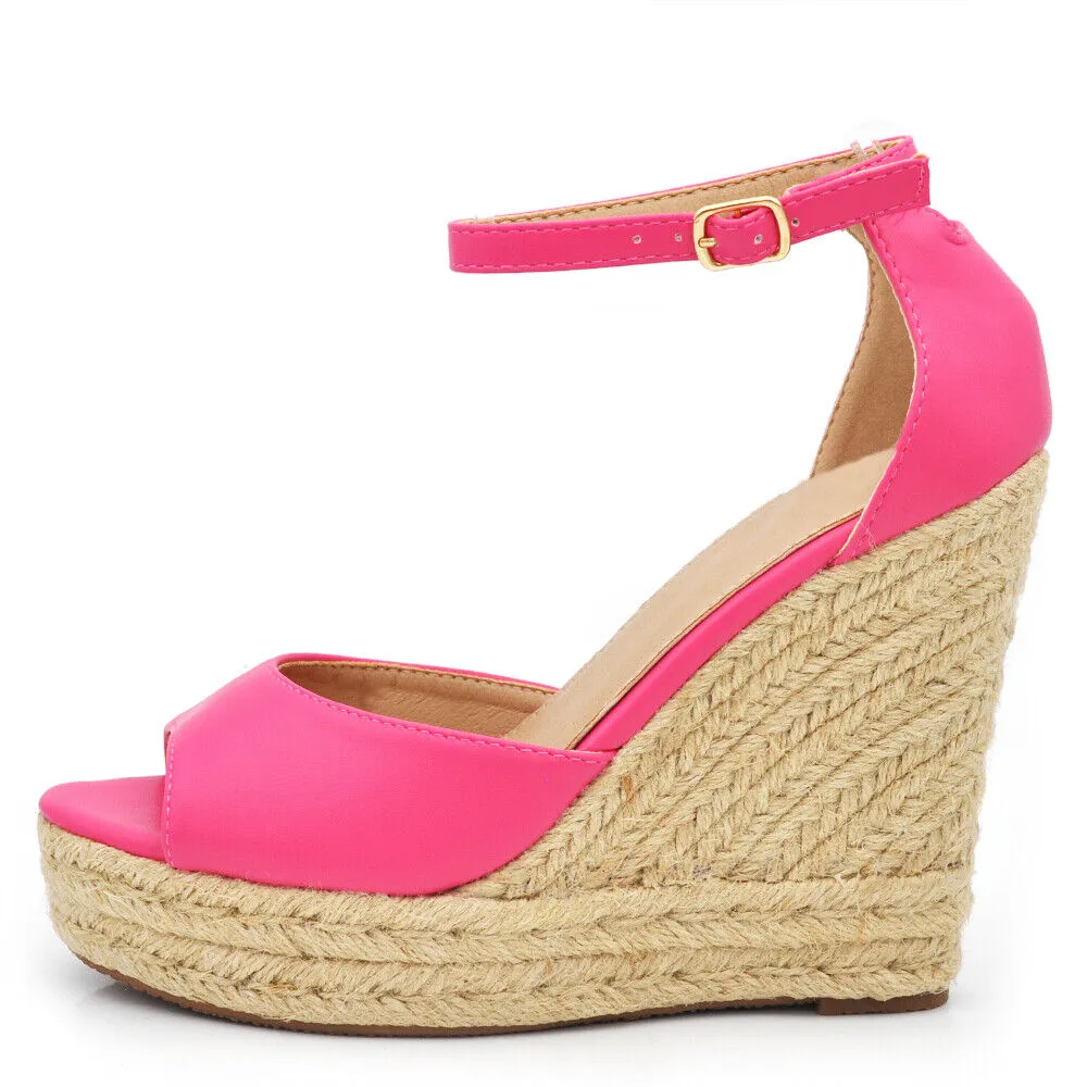 Scarpe Sandali Espadrillas Da Donna Con Platform Zeppa Corda Cinturino X7M0096