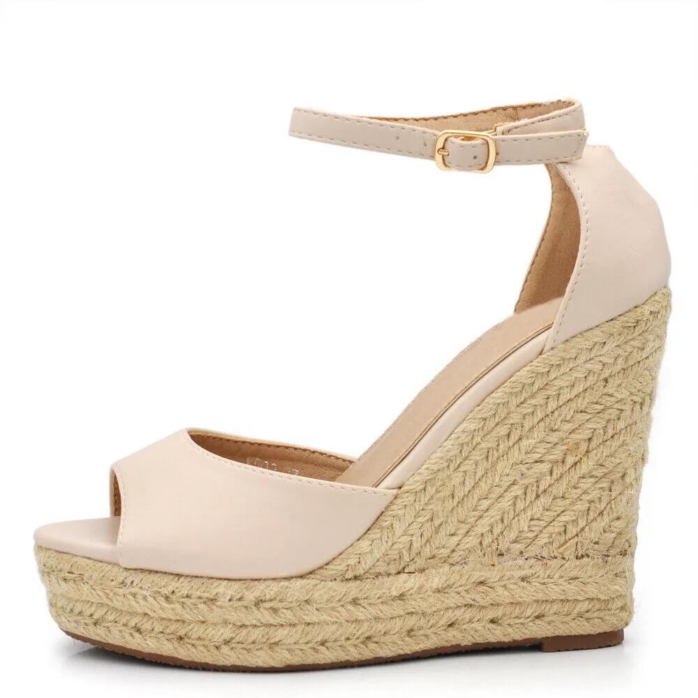 Scarpe Sandali Espadrillas Da Donna Con Platform Zeppa Corda Cinturino X7M0096