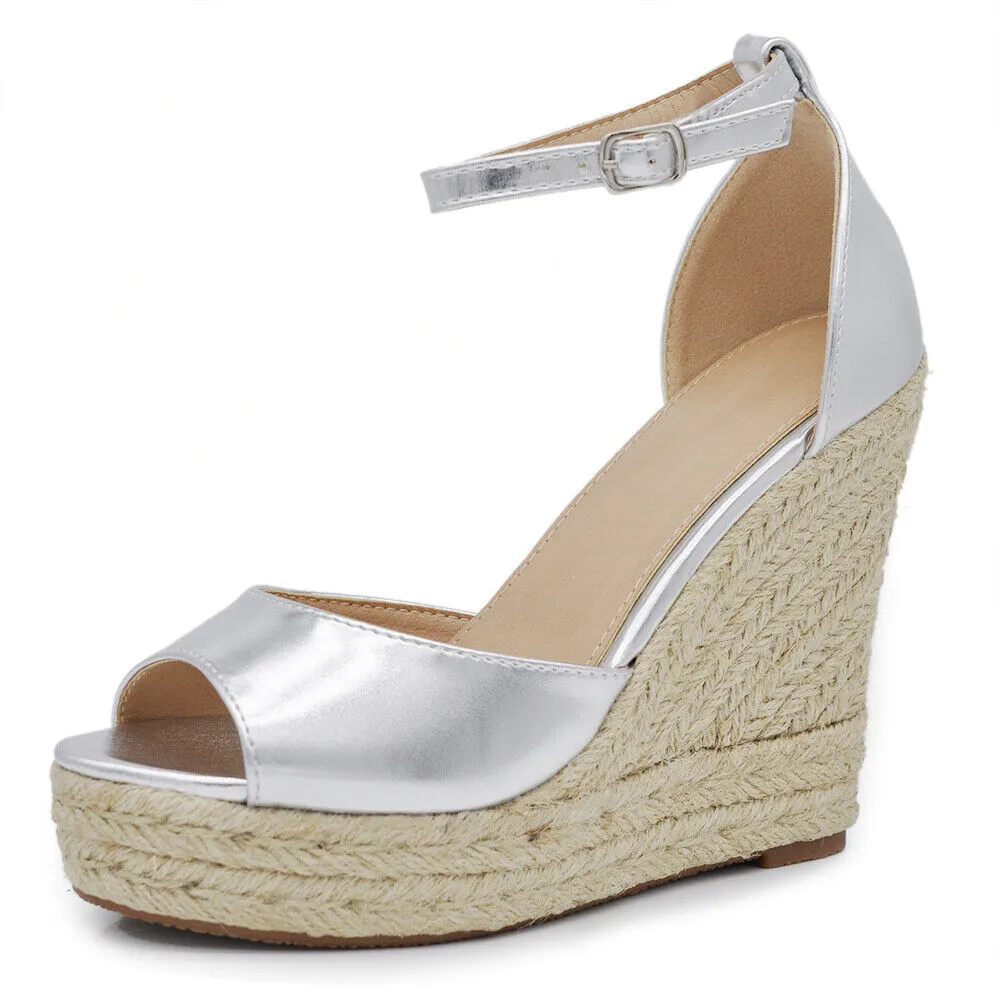 Scarpe Sandali Espadrillas Da Donna Con Platform Zeppa Corda Cinturino X7M0096