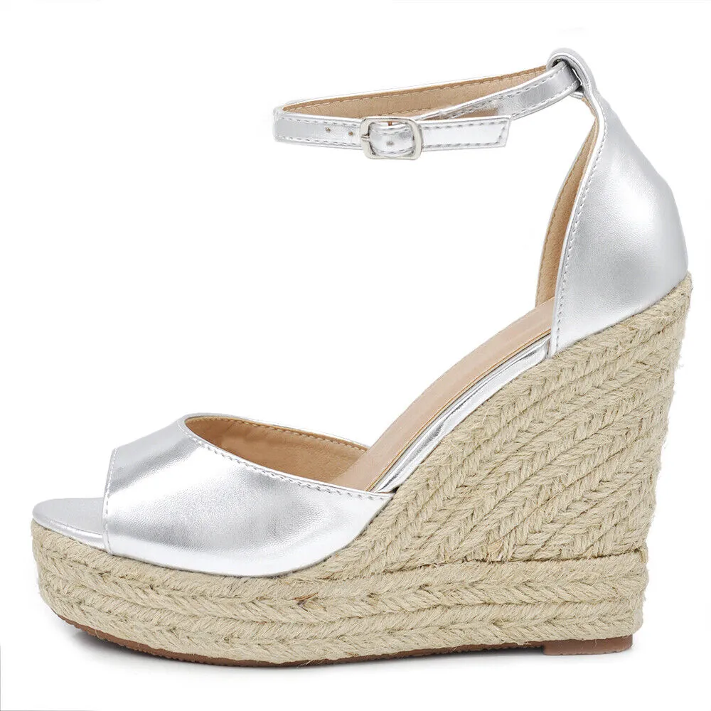 Scarpe Sandali Espadrillas Da Donna Con Platform Zeppa Corda Cinturino X7M0096