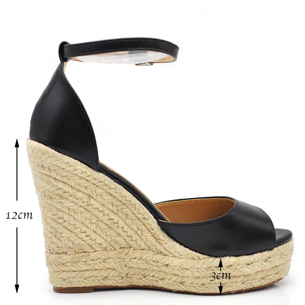 Scarpe Sandali Espadrillas Da Donna Con Platform Zeppa Corda Cinturino X7M0096