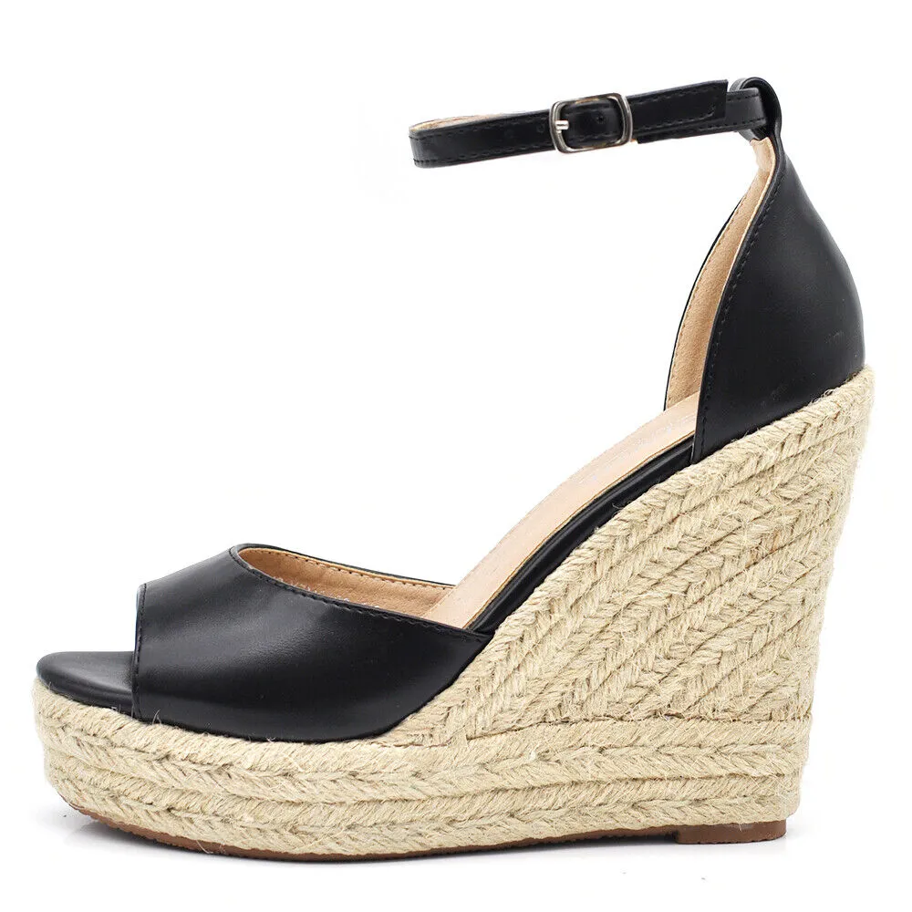 Scarpe Sandali Espadrillas Da Donna Con Platform Zeppa Corda Cinturino X7M0096