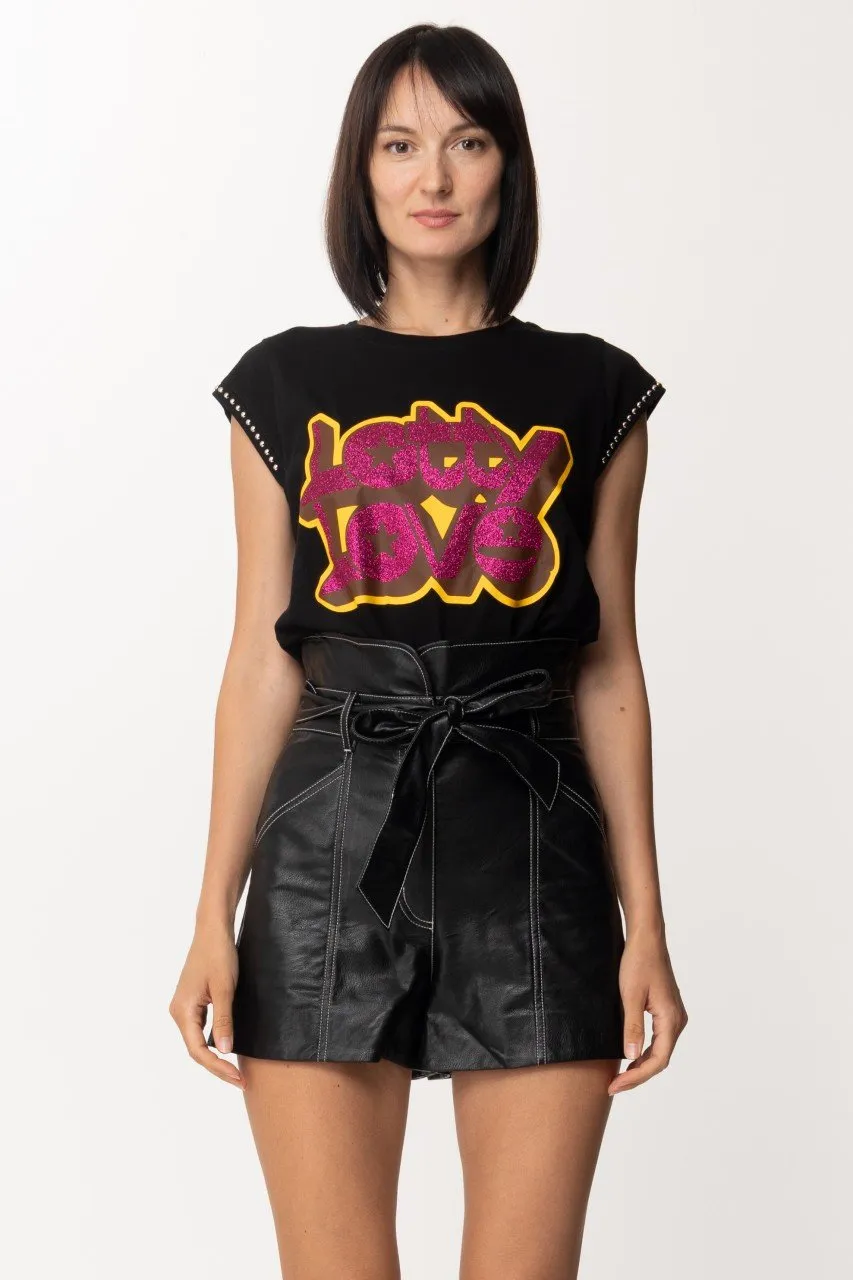 Shorts in ecopelle con fusciacca Nero