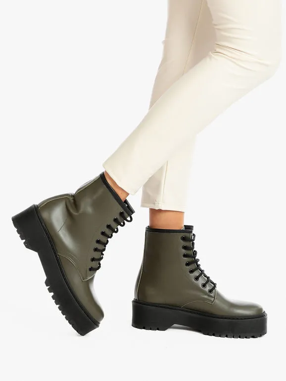 Solada Bottes de combat en cuir pour femmes avec plateforme