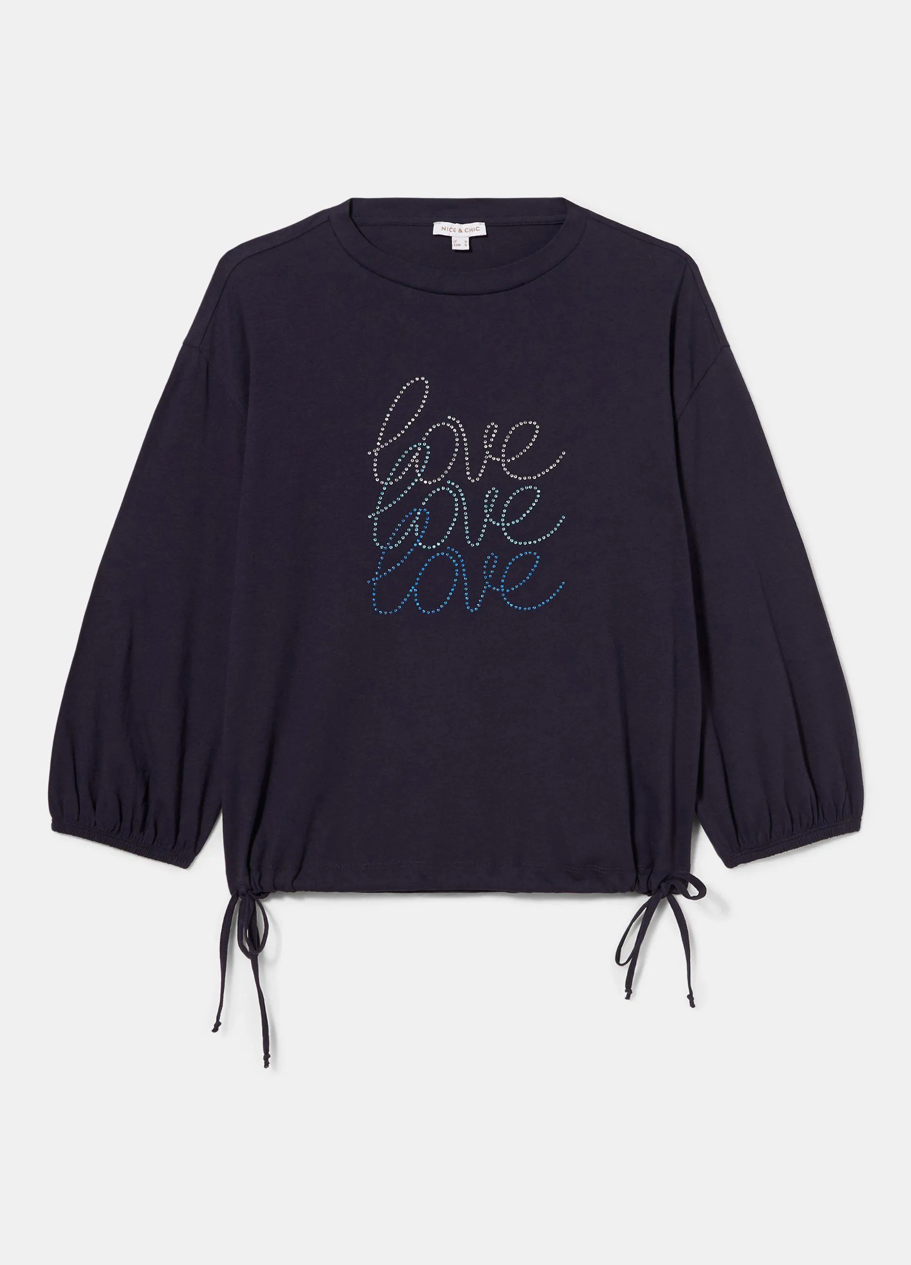 T-shirt manica lunga con lettering donna