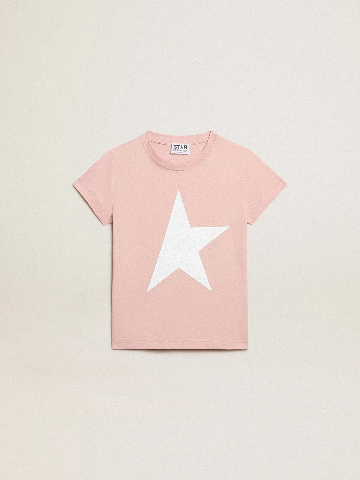 T-shirt rosa da bambina con logo e maxi stella di colore bianco