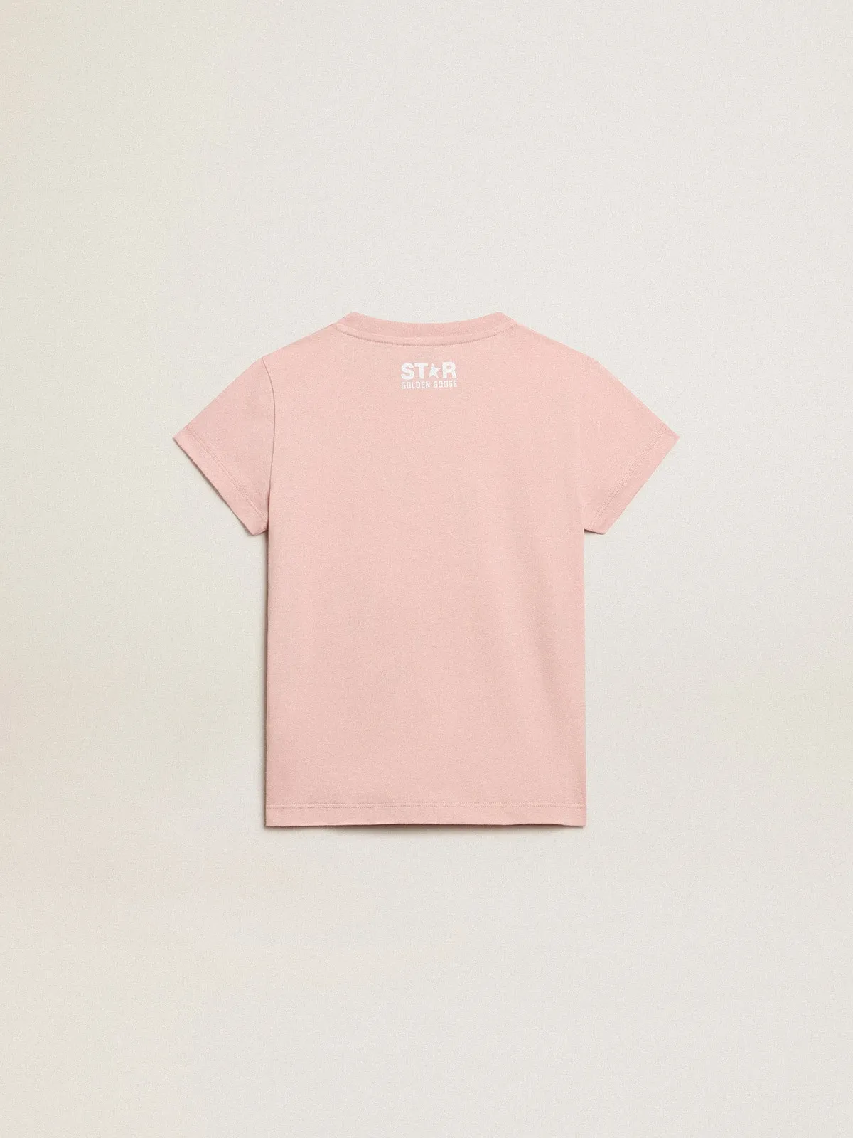 T-shirt rosa da bambina con logo e maxi stella di colore bianco