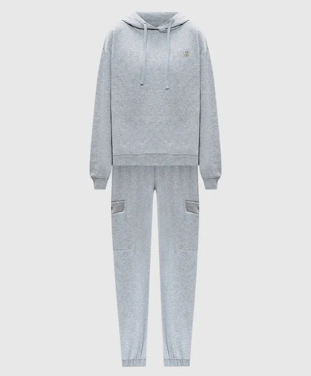 Twinset Tuta grigia con logo Oval T e cristalli 242TP2494
