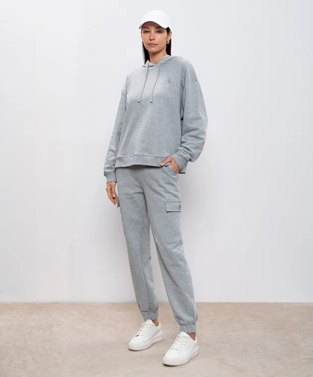 Twinset Tuta grigia con logo Oval T e cristalli 242TP2494