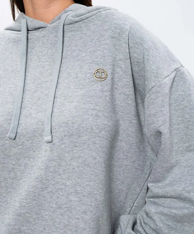 Twinset Tuta grigia con logo Oval T e cristalli 242TP2494