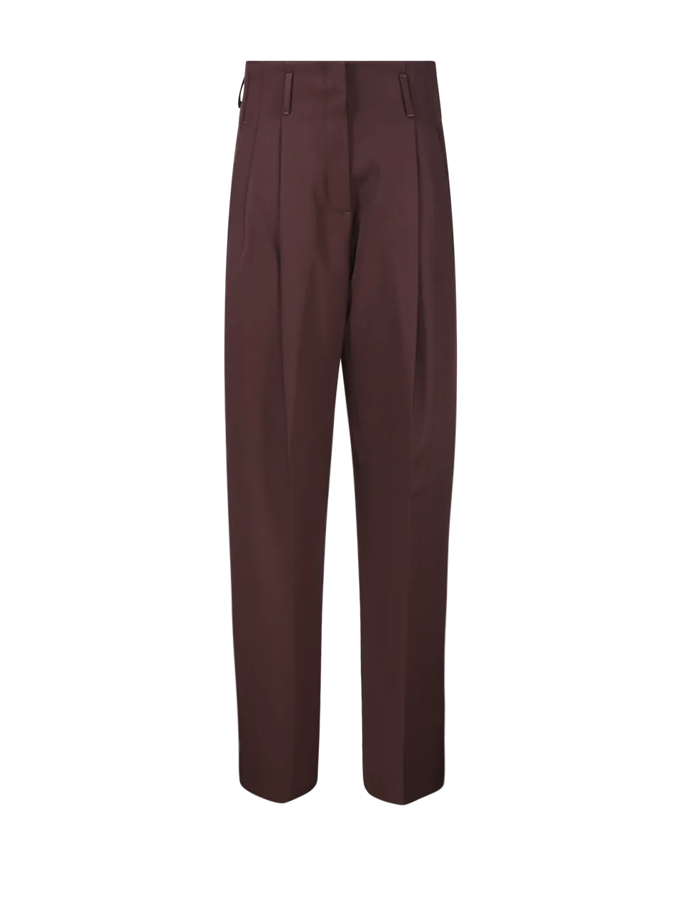 WOMAN GOLDEN GOOSE BROWN POLYESTER PANT FLAVIA WIDE LEG COMPACT GABARDINE WOOL