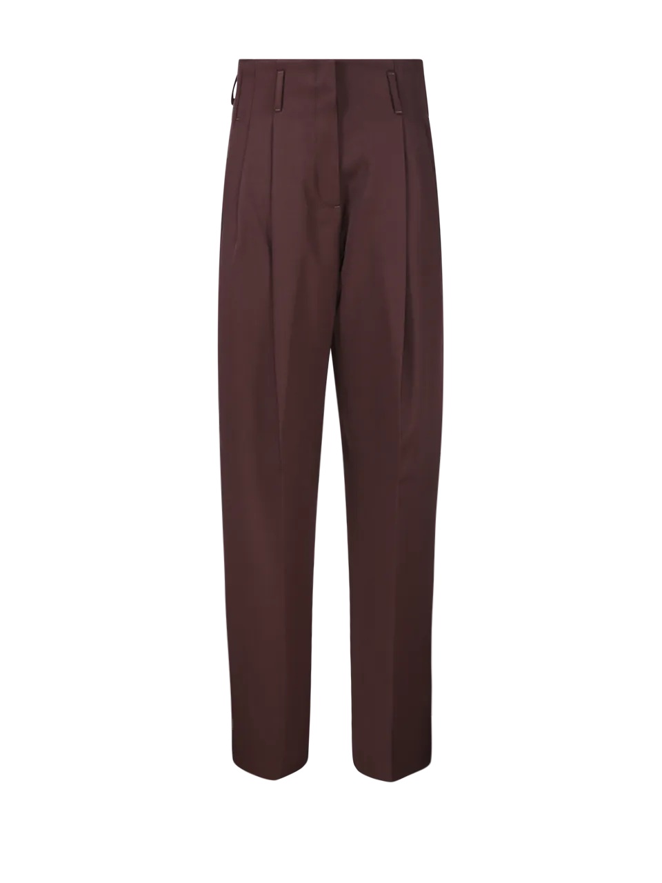 WOMAN GOLDEN GOOSE BROWN POLYESTER PANT FLAVIA WIDE LEG COMPACT GABARDINE WOOL