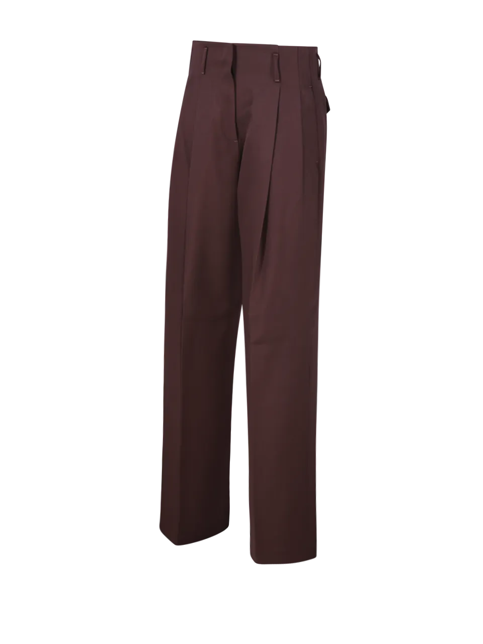 WOMAN GOLDEN GOOSE BROWN POLYESTER PANT FLAVIA WIDE LEG COMPACT GABARDINE WOOL
