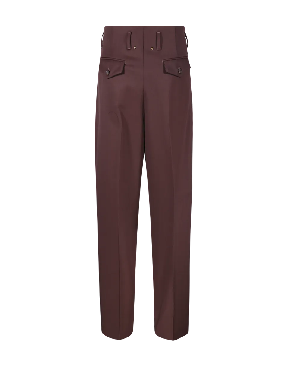 WOMAN GOLDEN GOOSE BROWN POLYESTER PANT FLAVIA WIDE LEG COMPACT GABARDINE WOOL