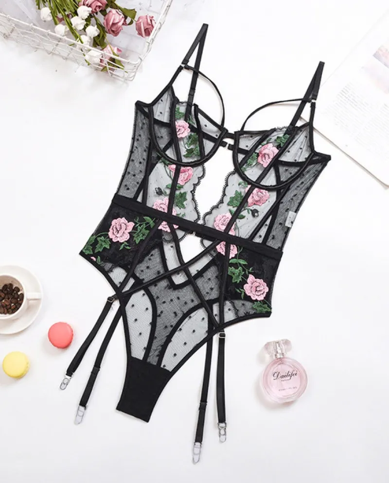 Yimunancy Floreale Ricamo Pizzo Lingerie 3 Pezzi Set Intimo Donna Reggiseno E Mutandine Set Reggiseno Lingerie Feminina Bra