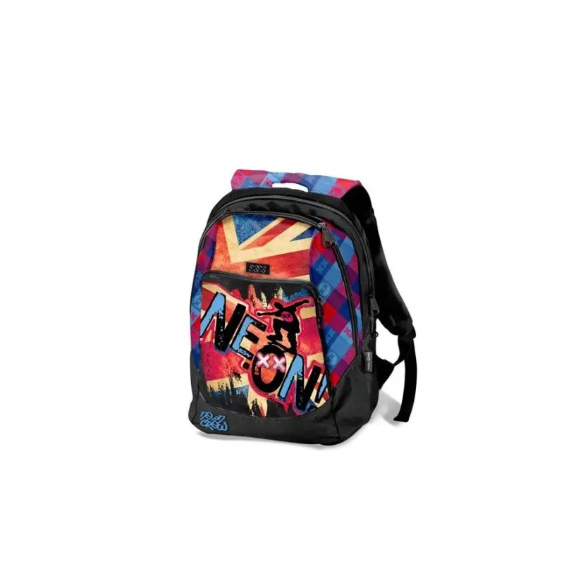 ZAINO SCUOLA DOUBLE TONDO ORGANIZZATO NEON CREW XX 42X30X16CM.TOP QUALITY DISTRIB.DA GUT ITALY